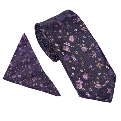 Navy/Purple Floral Blossom Wedding Tie & Pocket Square Set