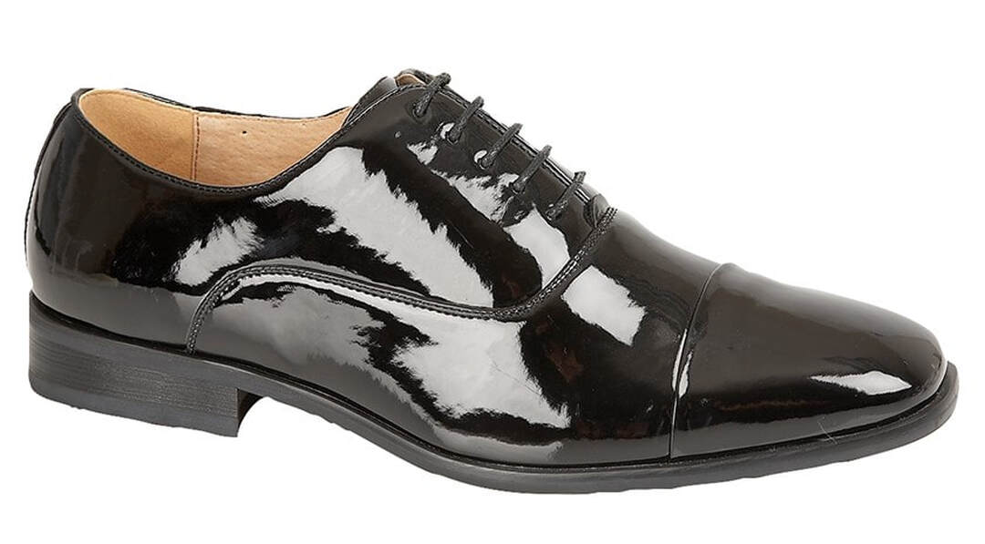 Oxford Cap Black Patent Shoes (Wider Fitting)