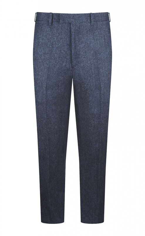 Royal Blue Herringbone Tweed Trousers - Front