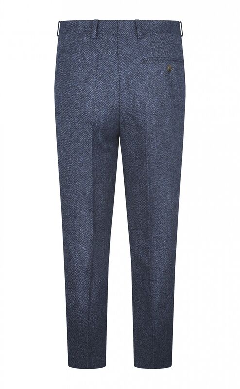 Royal Blue Herringbone Tweed Trousers - Back