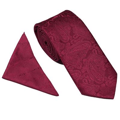 Berry Paisley Wedding  Tie & Pocket Square Set