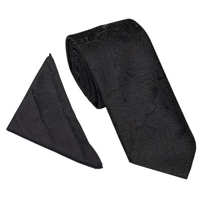 Black Paisley Wedding Tie & Pocket Square Set