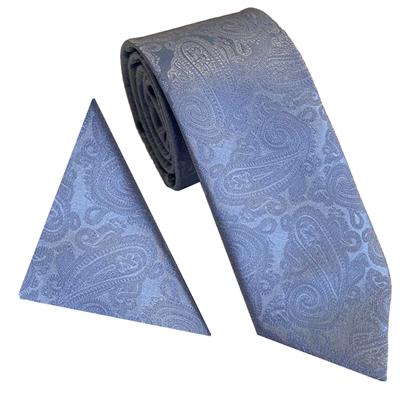 Baby Blue Paisley Wedding Tie & Pocket Square Set