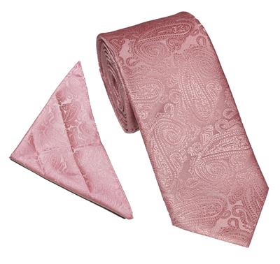 Baby Pink Paisley Wedding Tie & Pocket Square Set