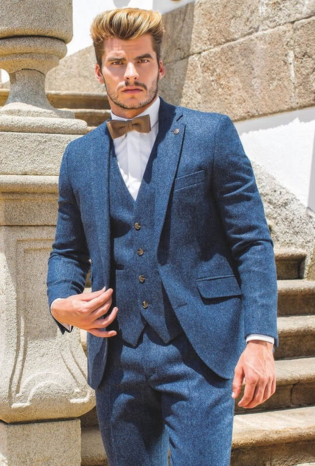 Royal Blue Herringbone Tweed Suit Hire