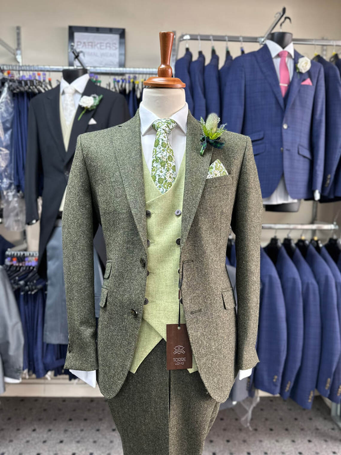 Moss Green Tweed Suit with Pistachio Dandy Double Breasted Waistcoat