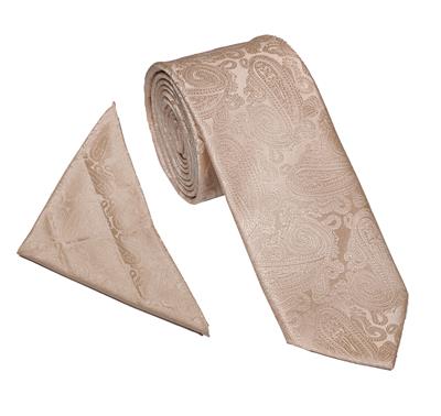 Pale Gold Paisley Wedding Tie & Pocket Square Set