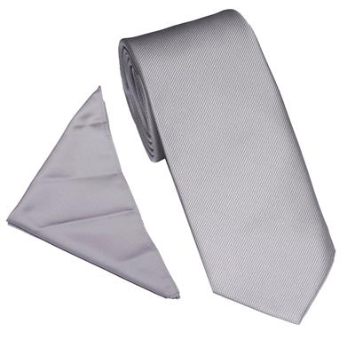Silver Twill Wedding Tie & Pocket Square Set