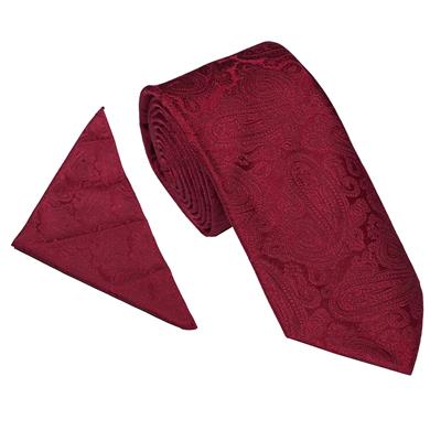 Red Paisley Wedding Tie & Pocket Square Set