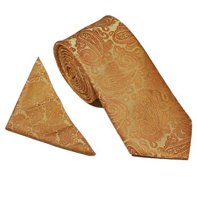 Rich Gold Paisley Wedding Tie & Pocket Square Set
