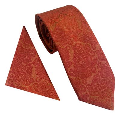 Rust Paisley Wedding Tie & Pocket Square Set