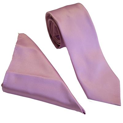 Pink Poly Satin Wedding Tie & Pocket Square Set