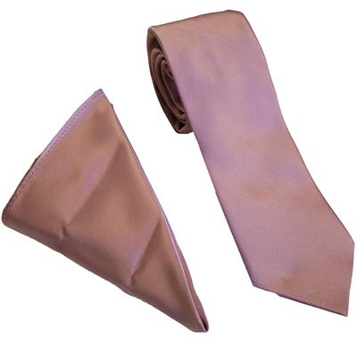 Dusty Pink Poly Satin Wedding Tie & Pocket Square Set