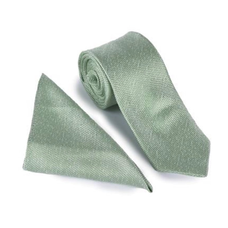Green Linen Look Wedding Tie & Pocket Square Set