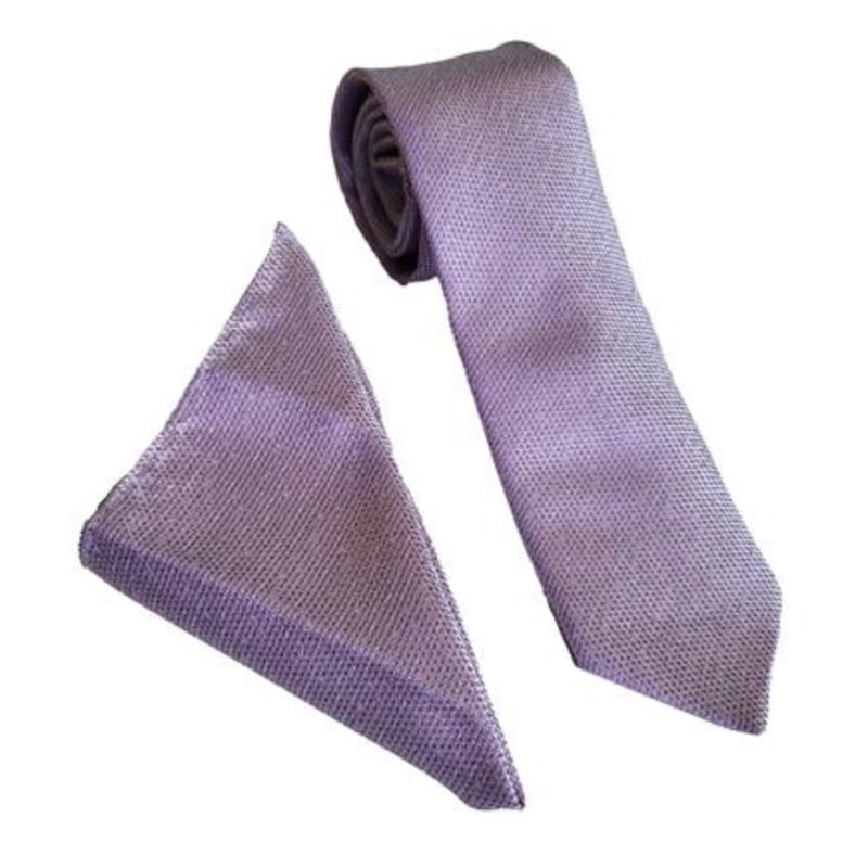 Lilac Linen Look Wedding Tie & Pocket Square Set