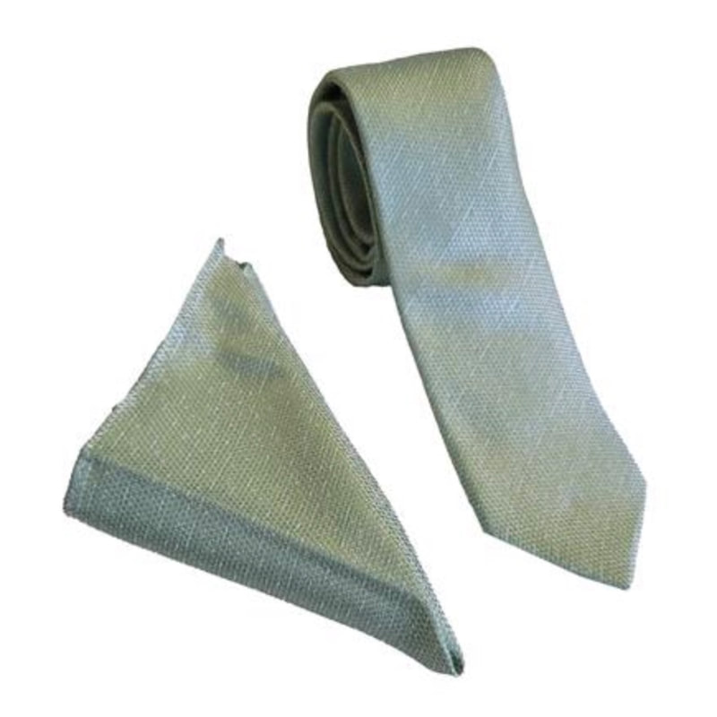 Sage Linen Look Wedding Tie & Pocket Square Set