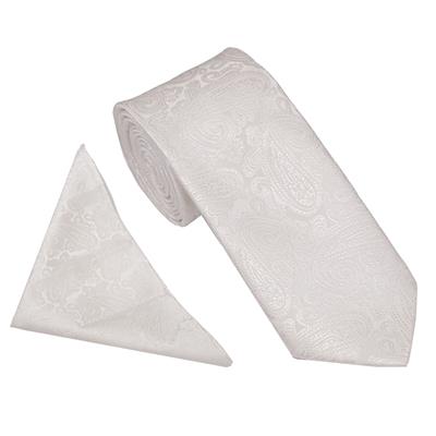 Ivory Paisley Wedding Tie & Pocket Square Set