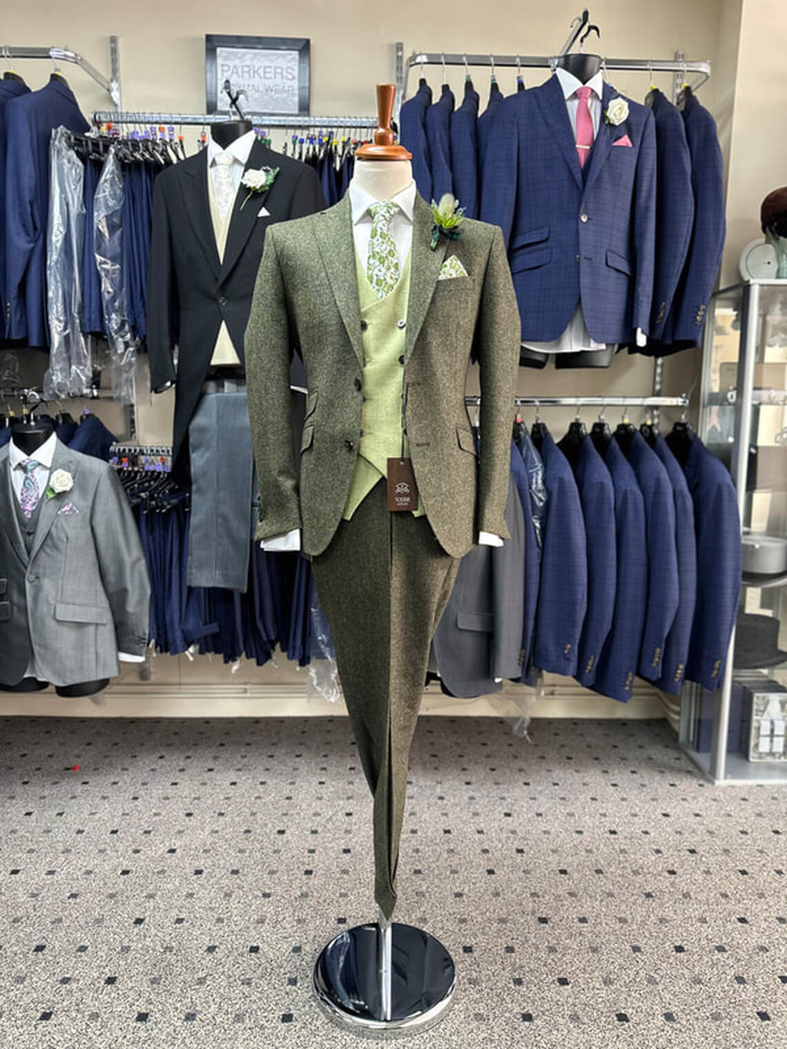 Green Tweed Suit with Pistachio Dandy Double Breasted Waistcoat