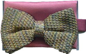 Pink Knitted Tweed Wedding Bow Tie Pocket Square Set