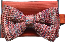 Rust Knitted Tweed Wedding Bow Tie Pocket Square Set